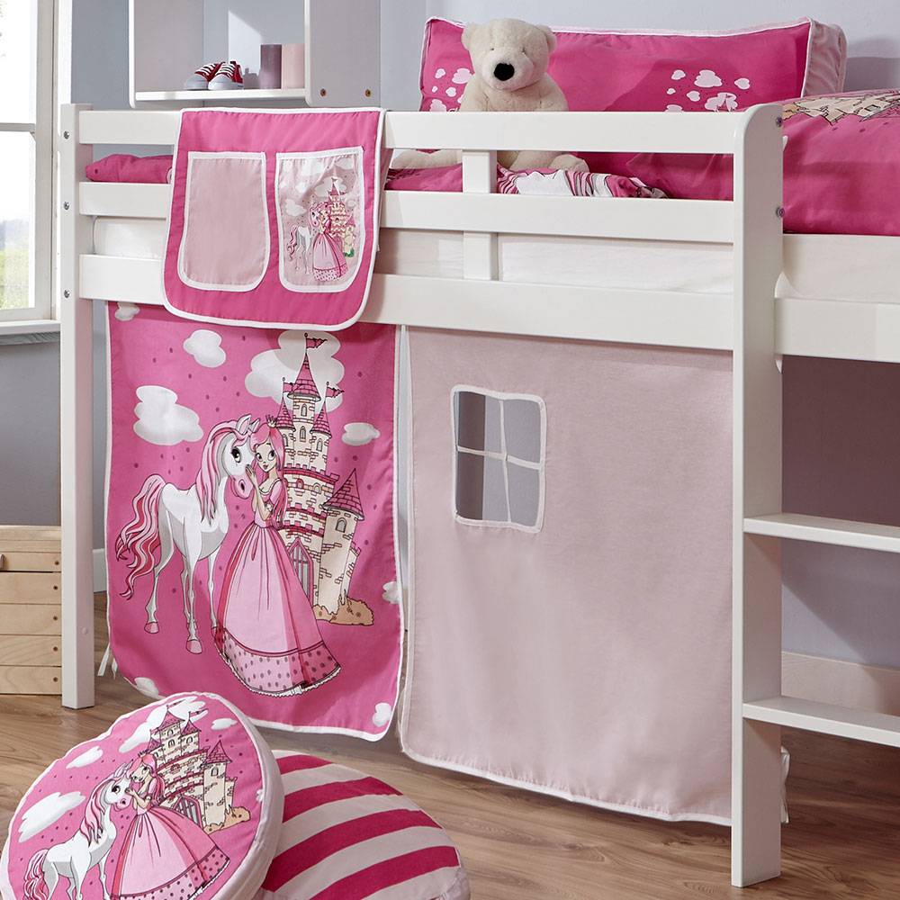 Kinderzimmer Prinzessin Hochbett aus weißem Holz - Hermanos