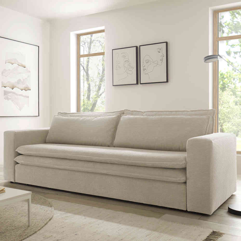 Breitcord Schlafcouch in Beige - Jony