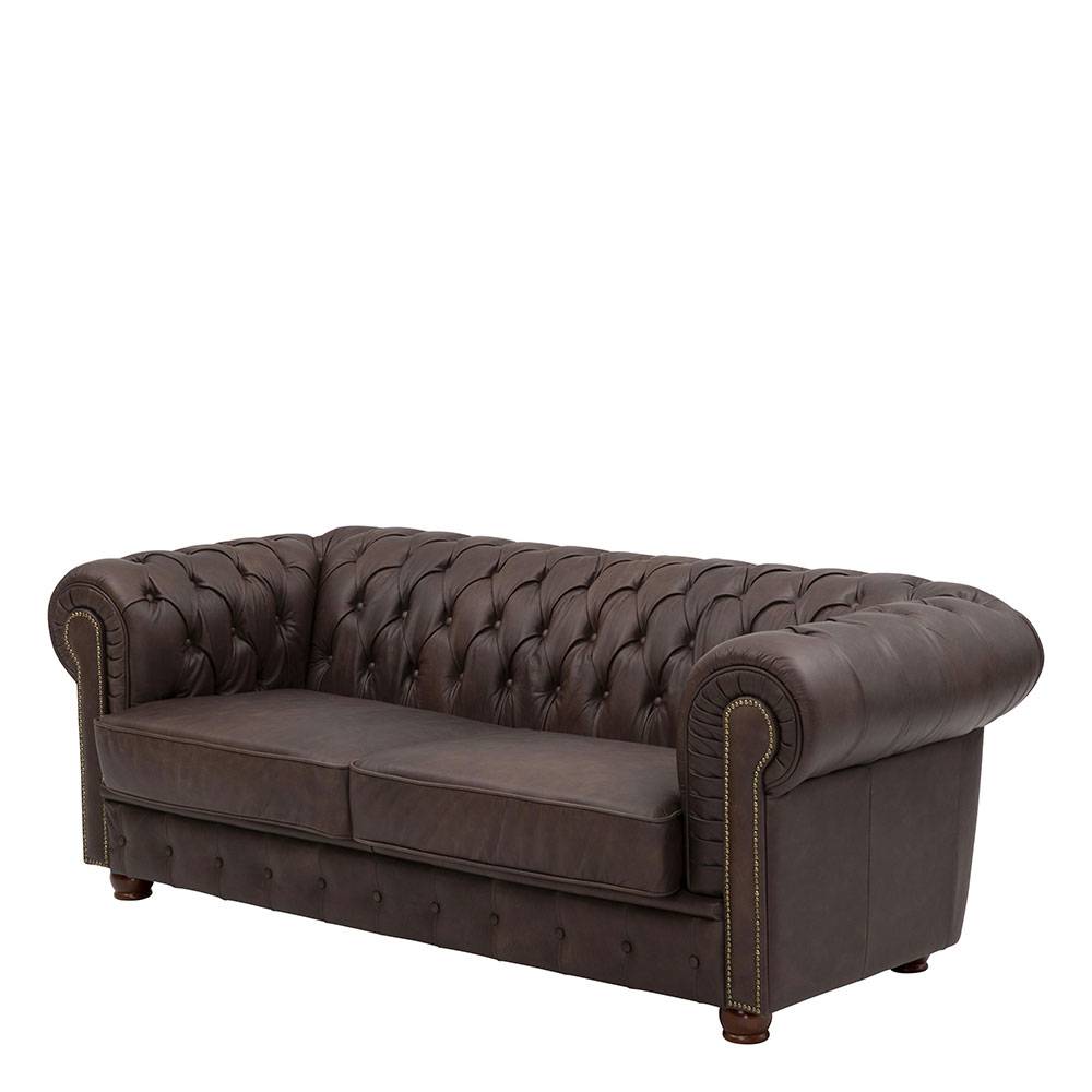 Chesterfield Leder-Dreisitzer in Braun - Pluna