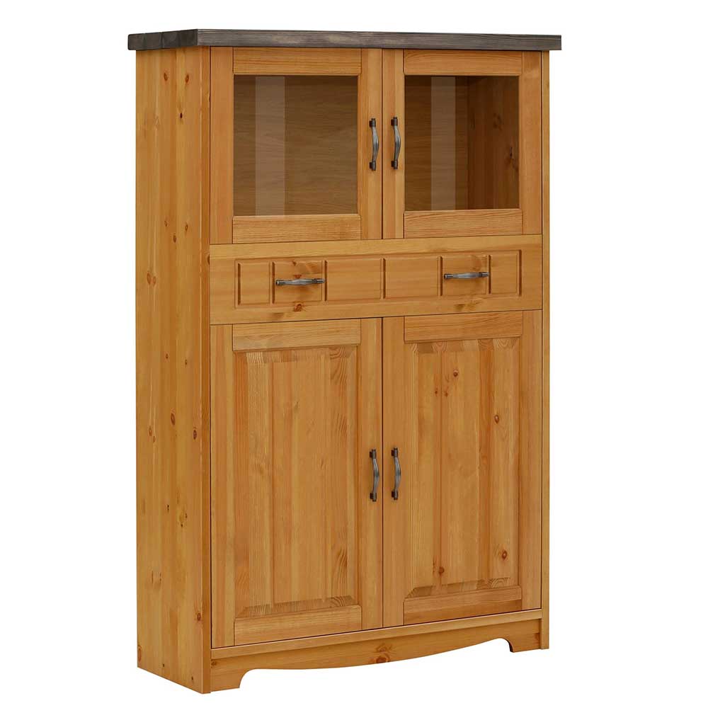 102x157x37 Landhaus Highboard aus Holz mit Glaseinsätzen - Ostanzia