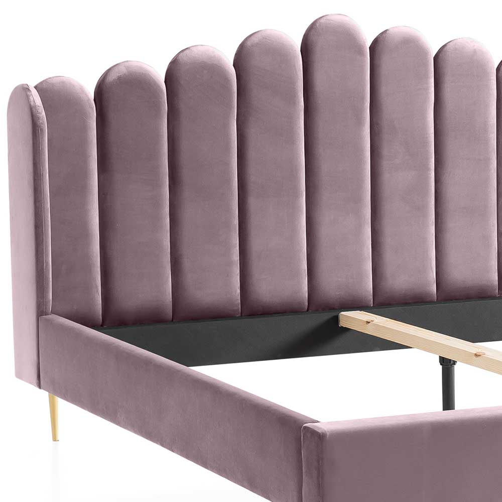 Samt Polsterbett in Rosa mit Metallbeinen Gold - Guanamo