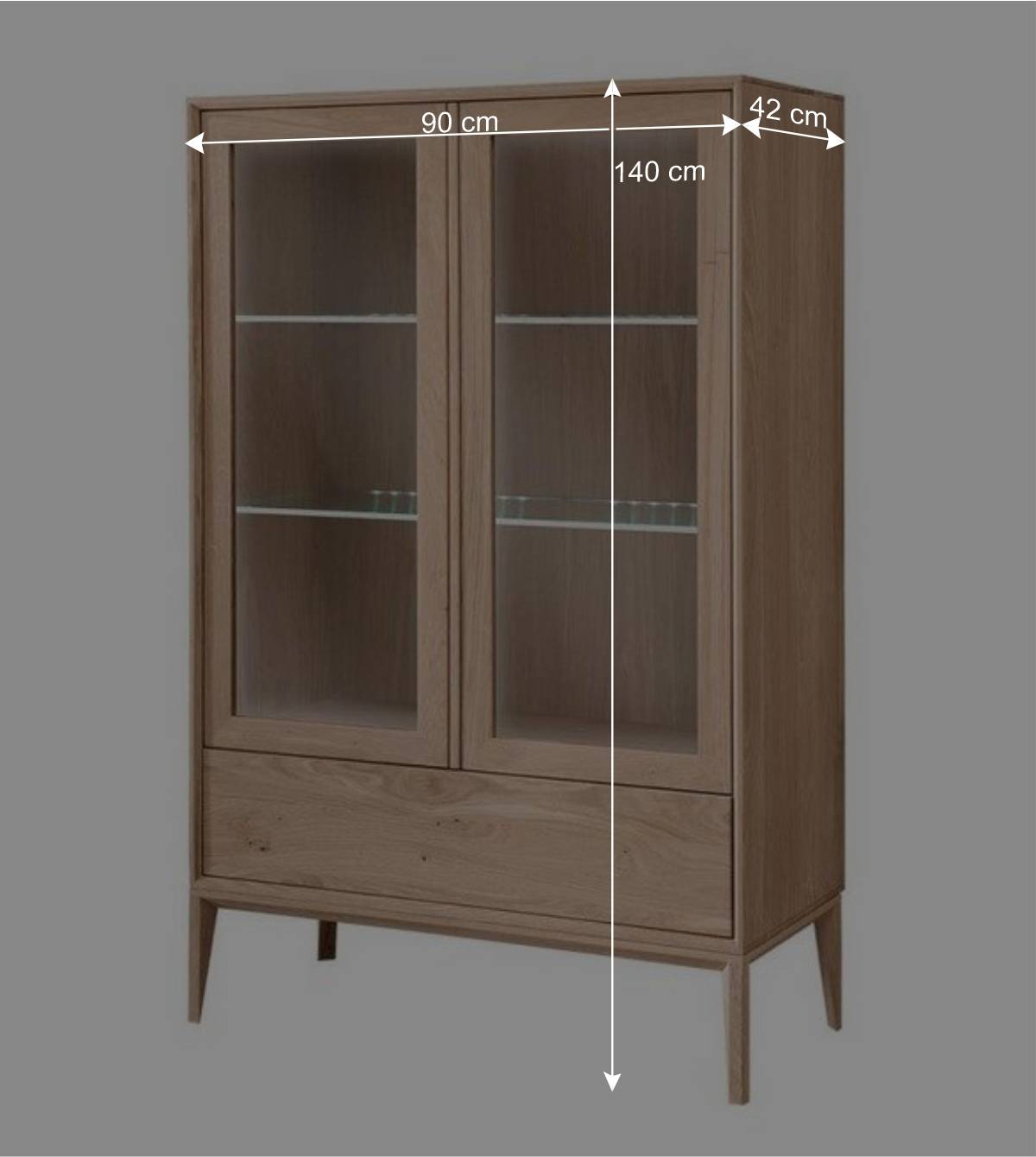 90x140x42 Vitrine mit Doppeltür und Schublade - Lienna