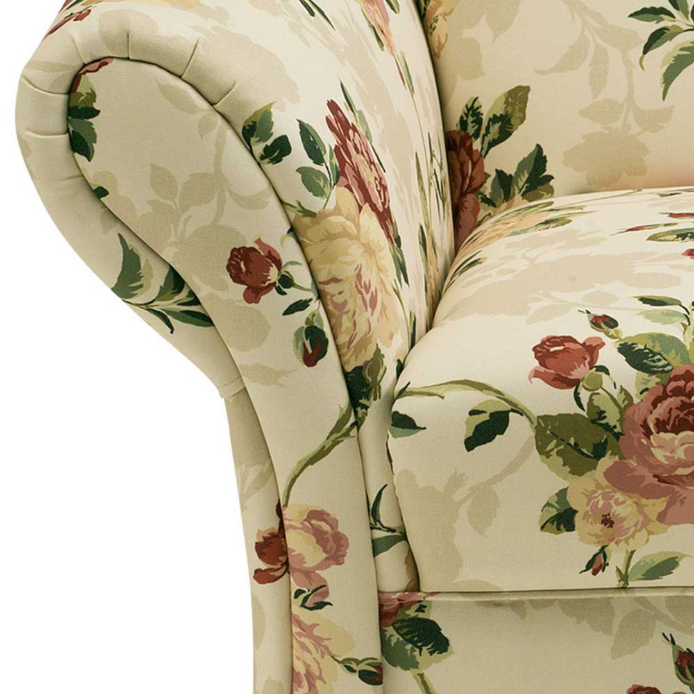 Dreisitzer Couch mit Rosen Stoffbezug - Bracas