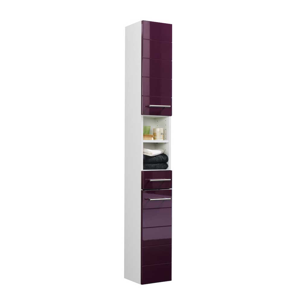 Badezimmer Hochschrank Laydia in Aubergine Hochglanz