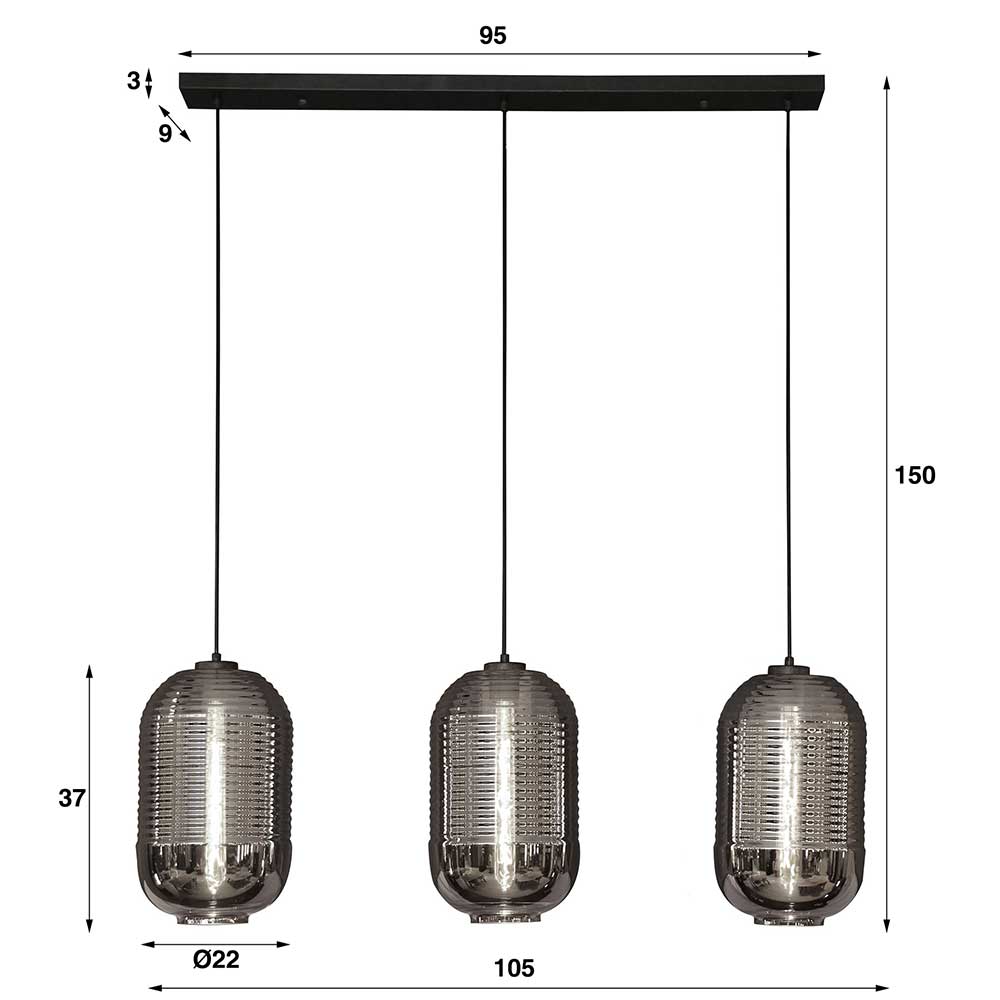 Retro Hängeleuchte mit Glas Schirmen in Chrom - Tornado