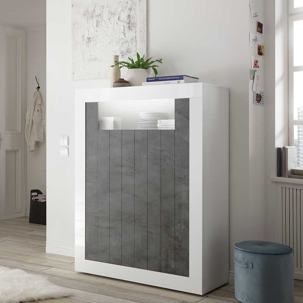 110x144x43 Design Highboard in Weiß Glanz - Voskala