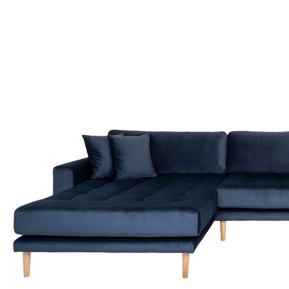 370x78x220 Samt U-Form Couch in Blau - Dominico