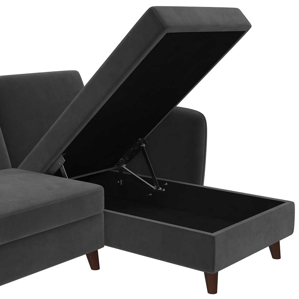 Samt-Ecksofa mit Bettfunktion in Grau - Sinata