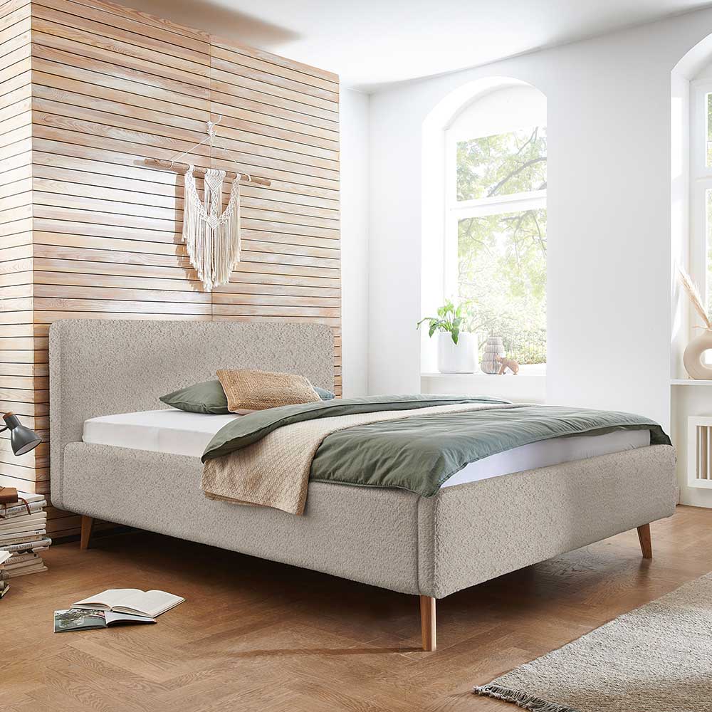 Plüsch Doppelbett in Beige - Nazathan