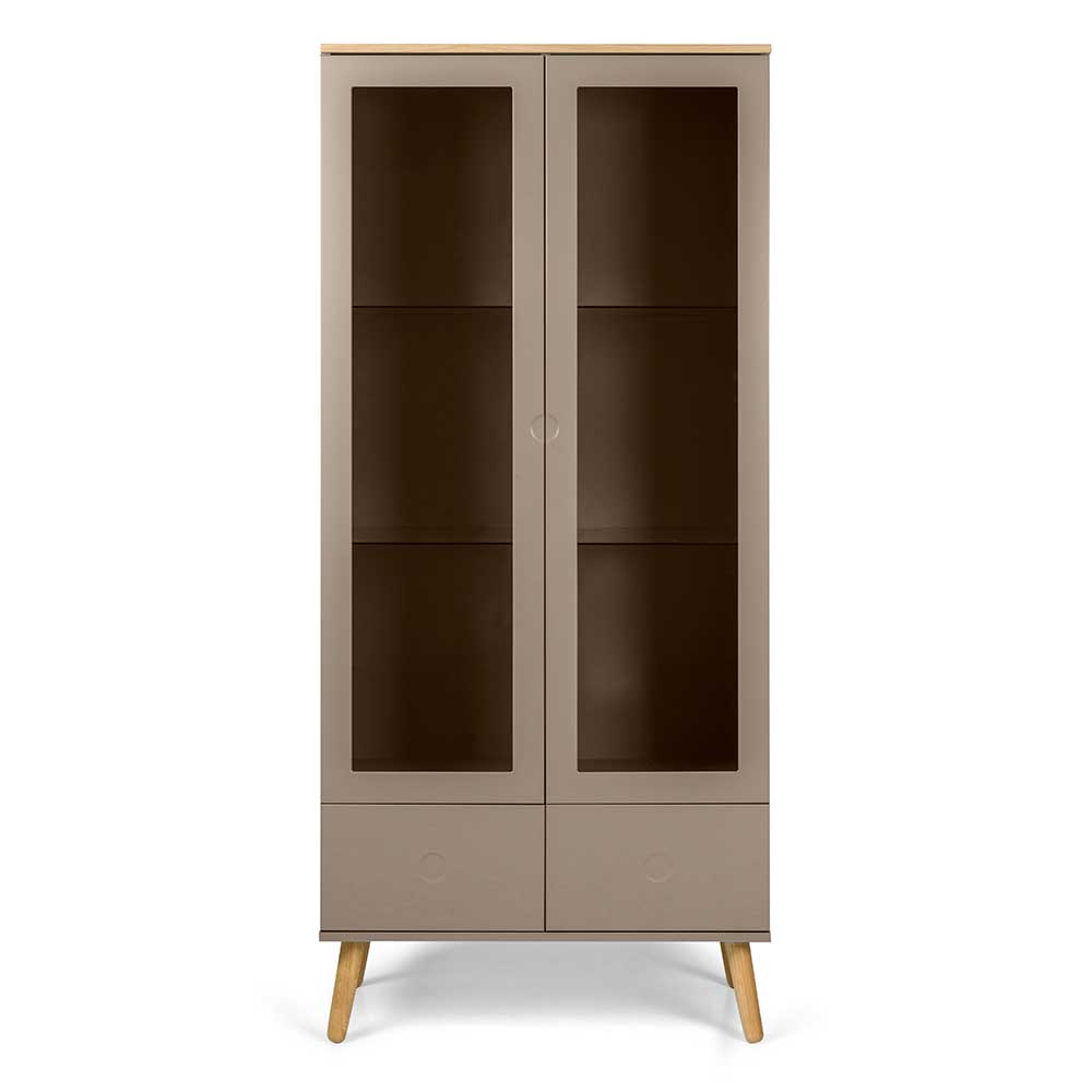 Vitrinenschrank in Taupe und Eiche - Paolus