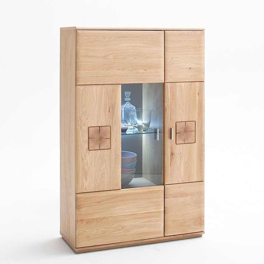 Vitrine Highboard optional mit LED Pontros Eiche Bianco teilmassiv