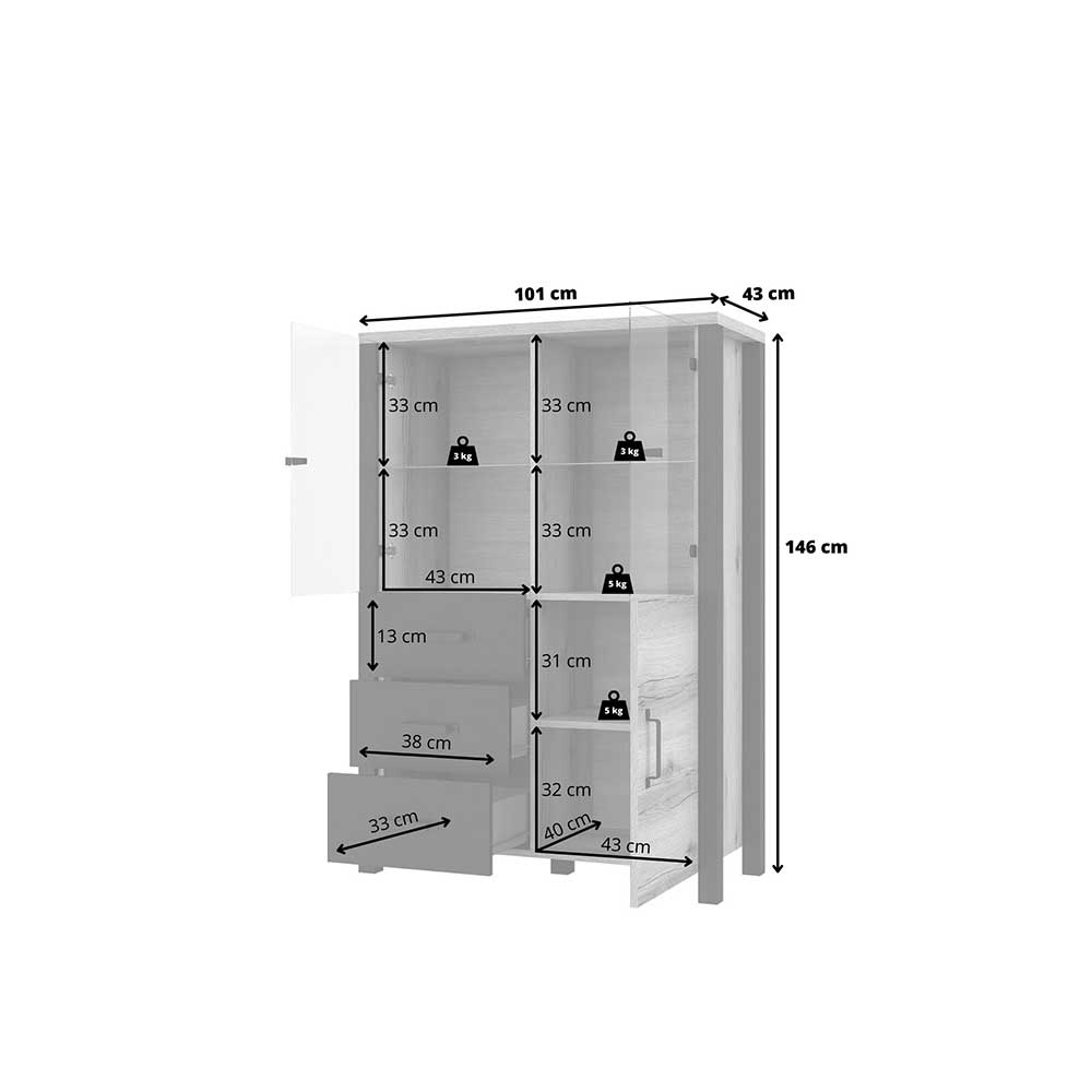 Highboard in Walnuss Optik & Schwarz - Emiato