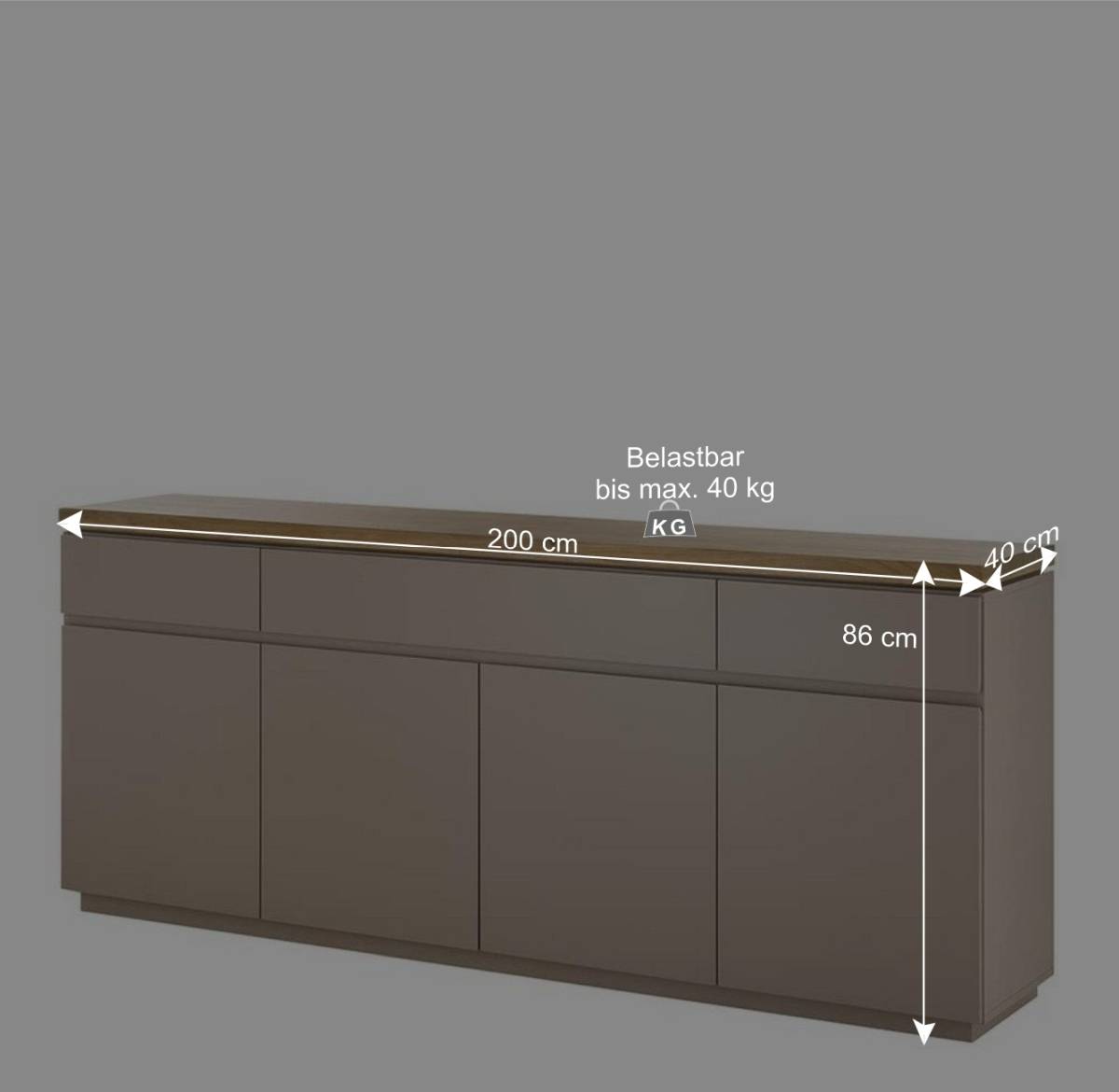 200x86x40 Sideboard Anrichte in Taupe & Akazie - Anja