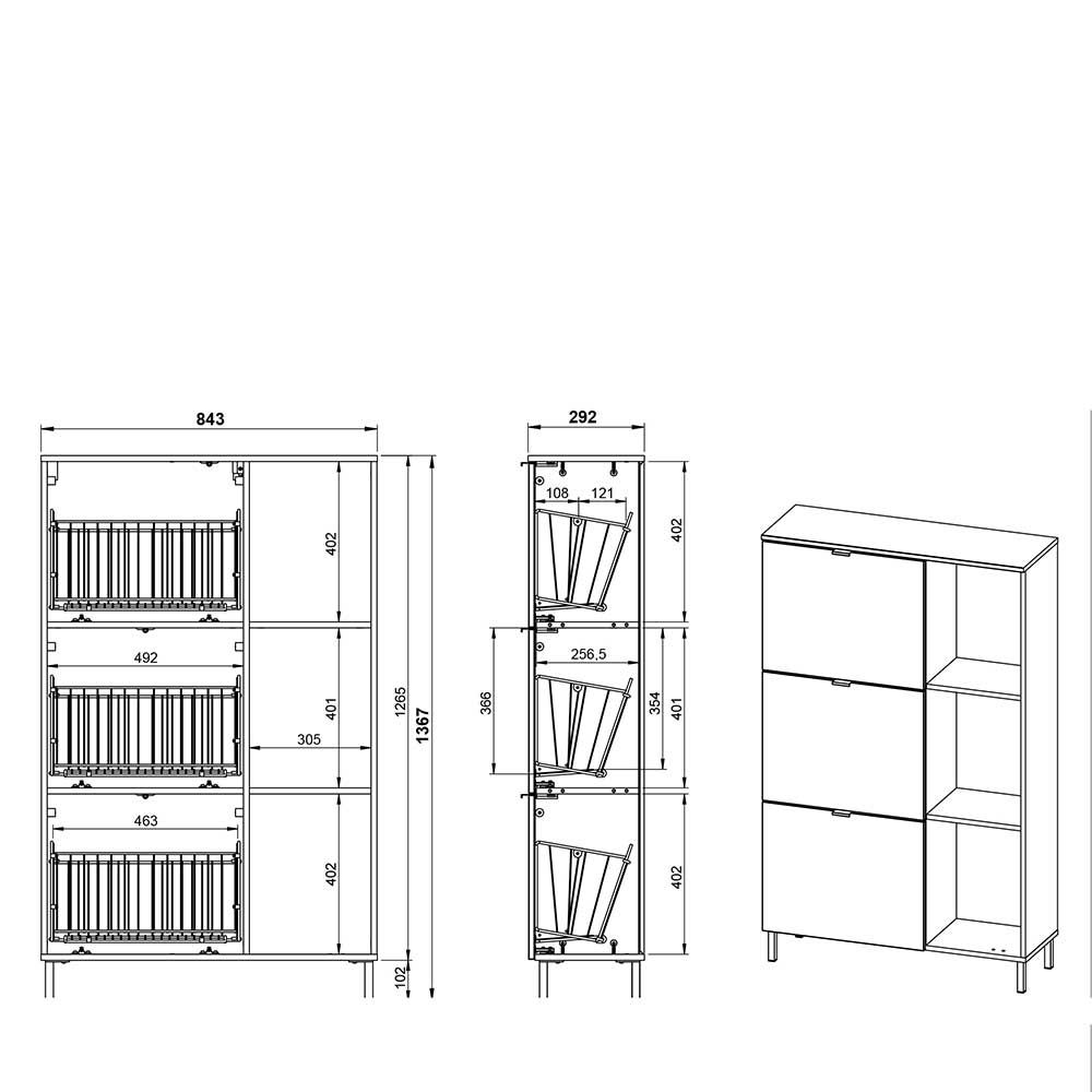 Schuh-Schrank mit drei Klappen & drei Fächern - Matti