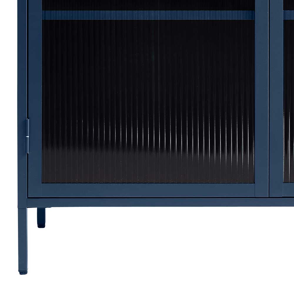 110x140x40 Blaues Stahl Highboard mit Glastüren - Atos