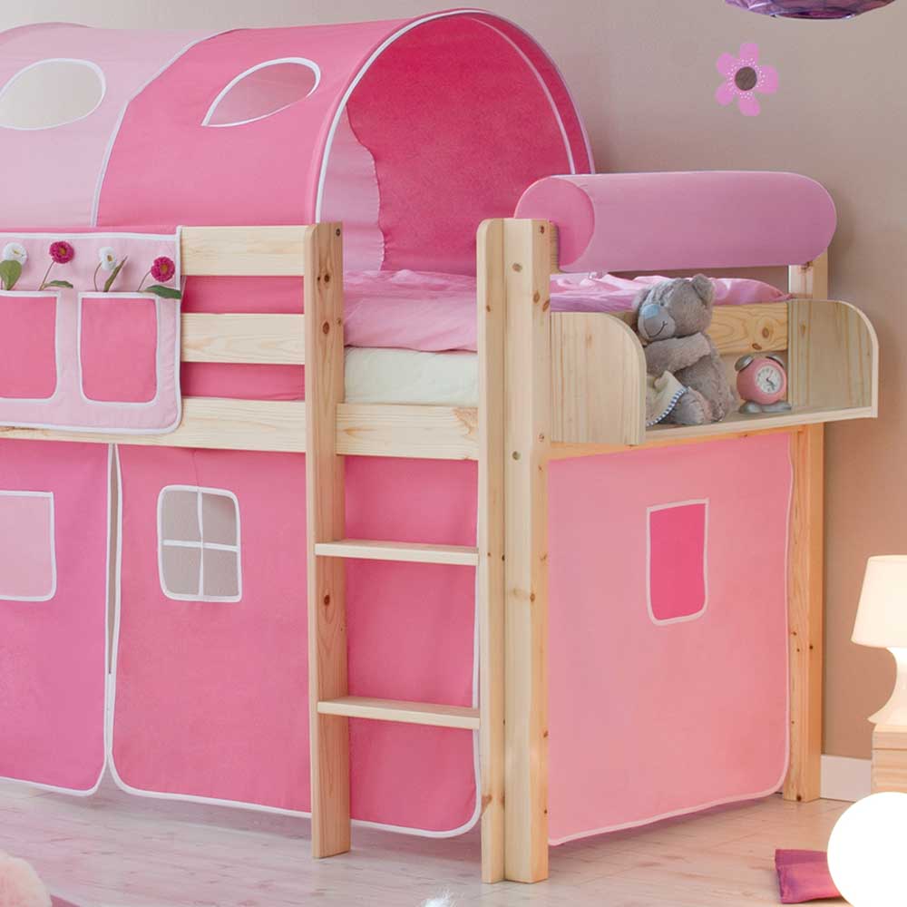 Hohes Spielbett in Natur & Rosa & Pink - Liza