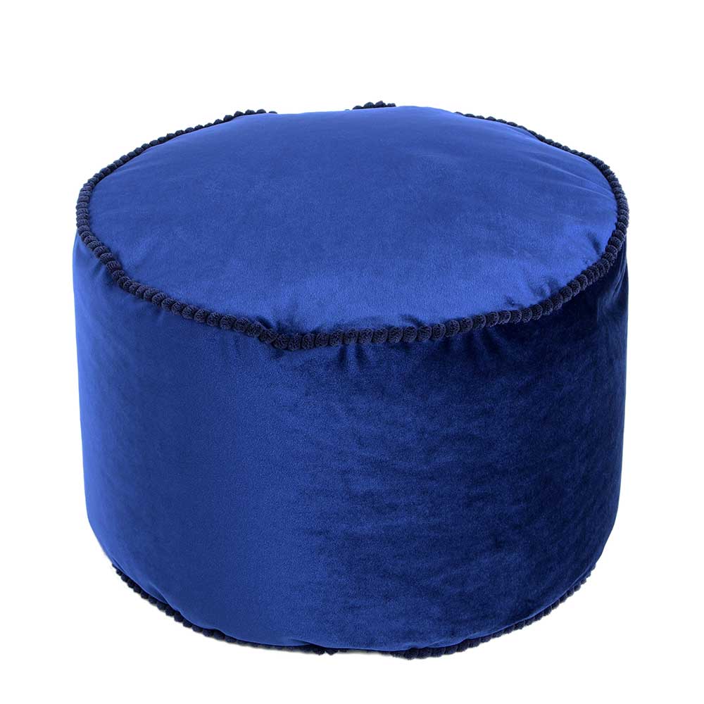 Blauer Samt Pouf in runder Form - Briotova