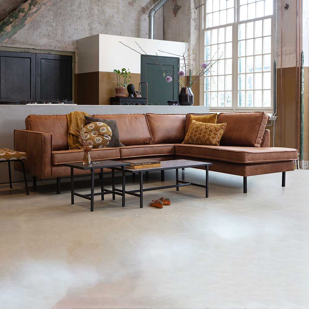 266x85x213 Recyclingleder Ecksofa in Cognac Braun - Huropa