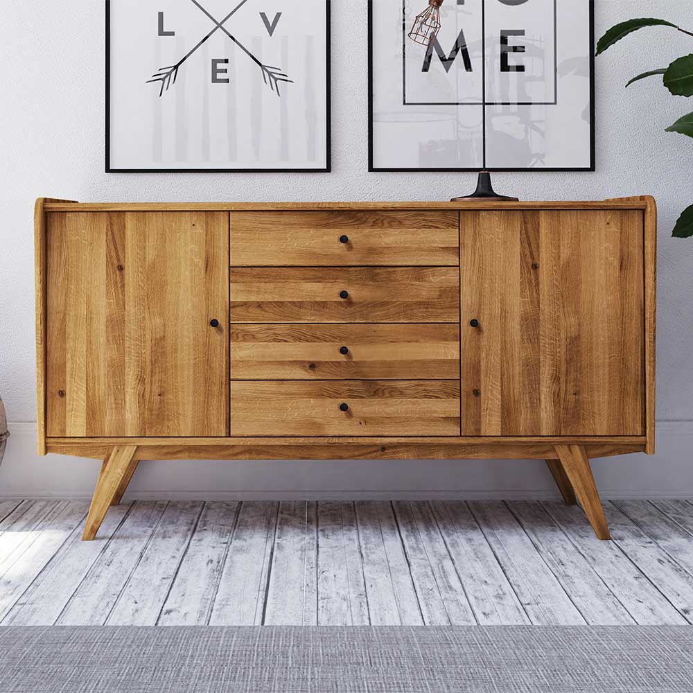 Wildeiche Holz-Sideboard 160 cm breit - Hardus