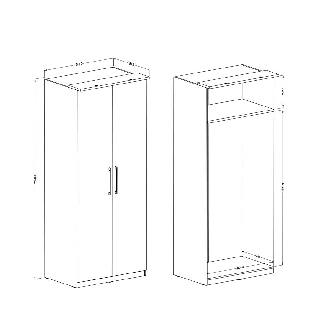 2-türiger Kleiderschrank mit Spiegel Front - Greeka