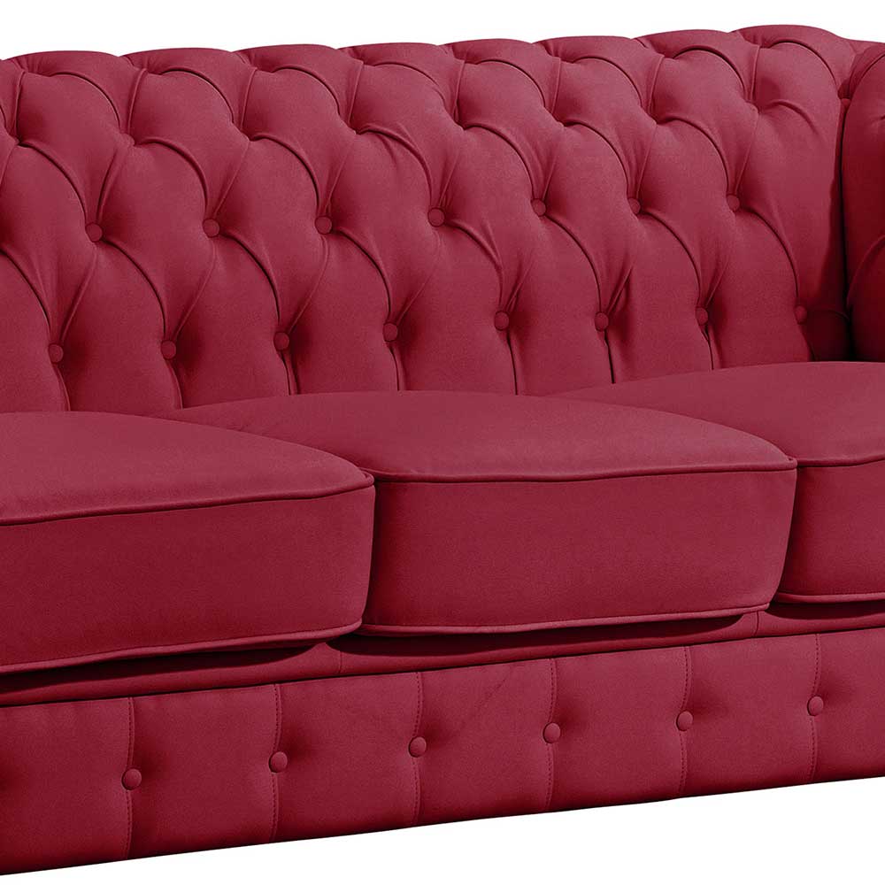 Leder Dreisitzer in Rot - Chesterfield Style - Geoloro