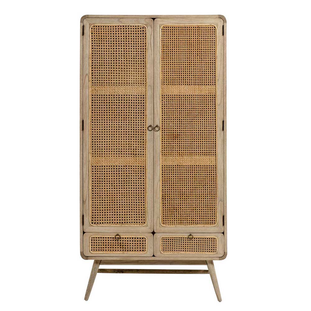 Massiver Holzschrank mit Rattan Geflecht - Fenzena