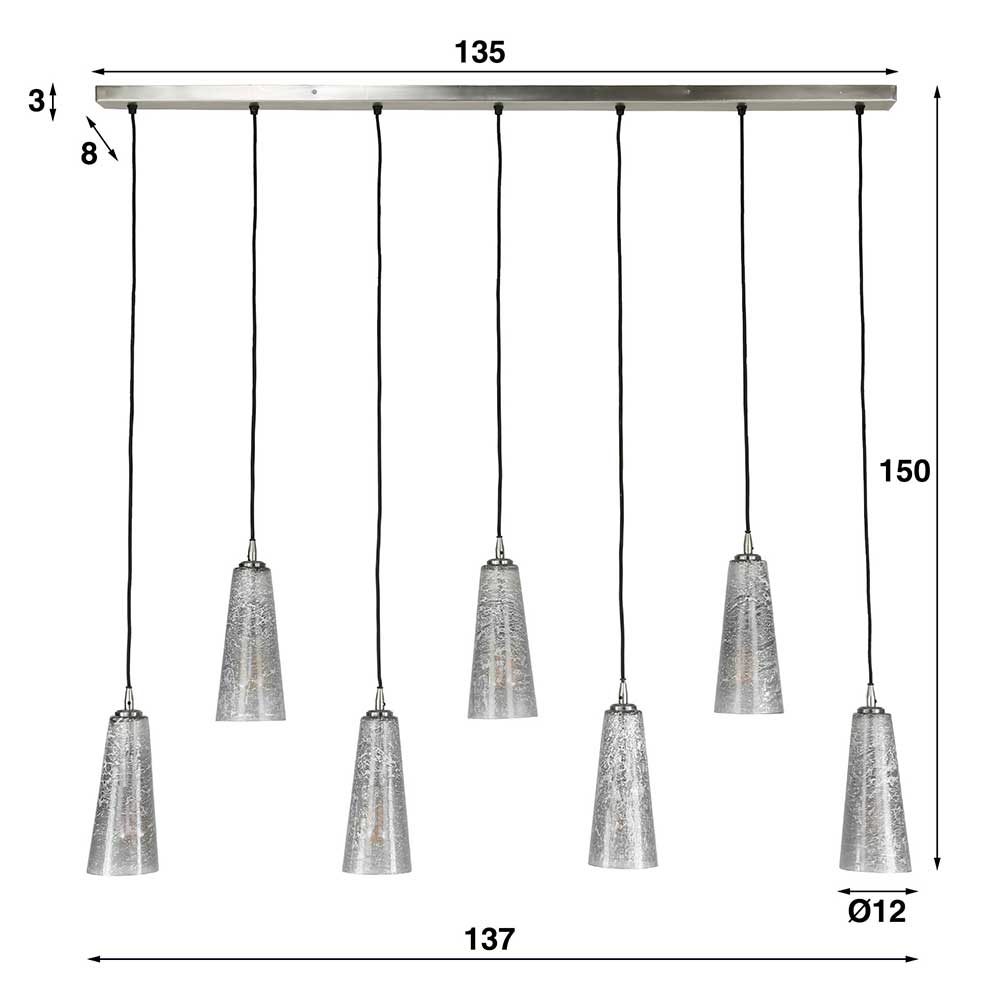 Hängelampe mit sieben Glas-Schirmen - Reta