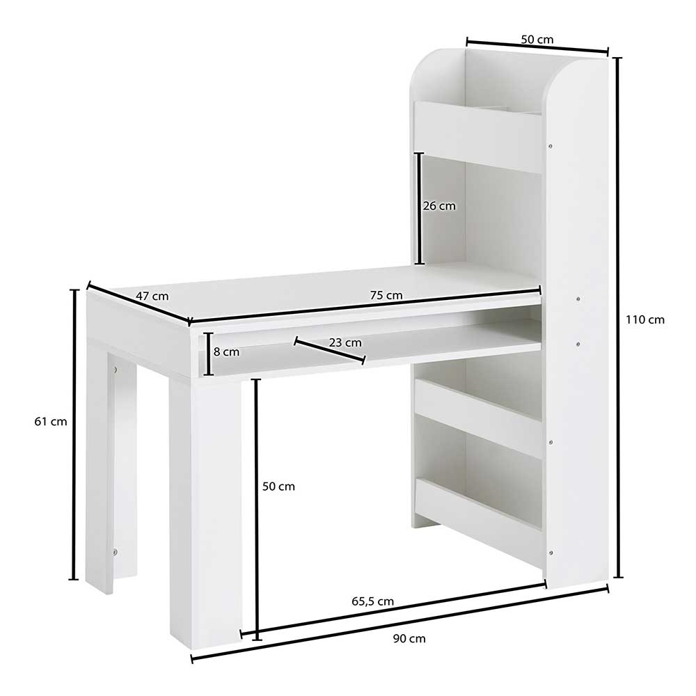 Kinder Schreibtisch mit Regal in Weiß - Intora