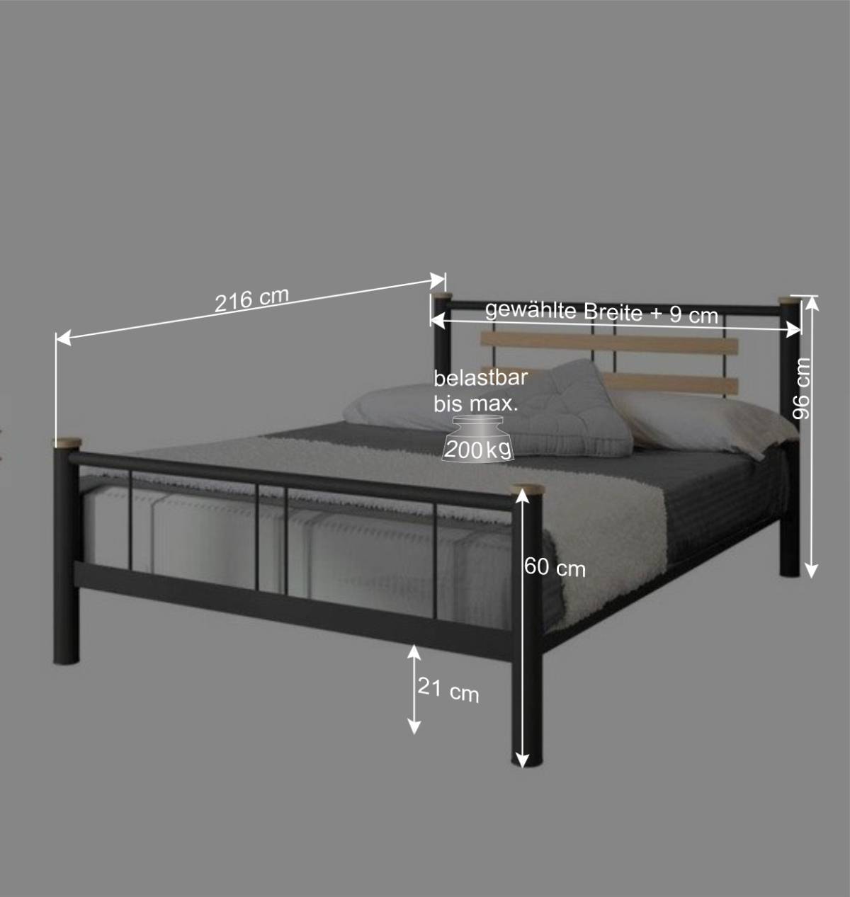 Futonbett Amsolia in Schwarz Metall