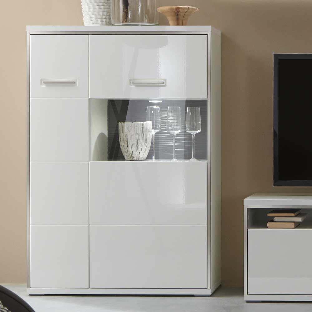 Highboard Tacroma in Hochglanz Weiß Glas