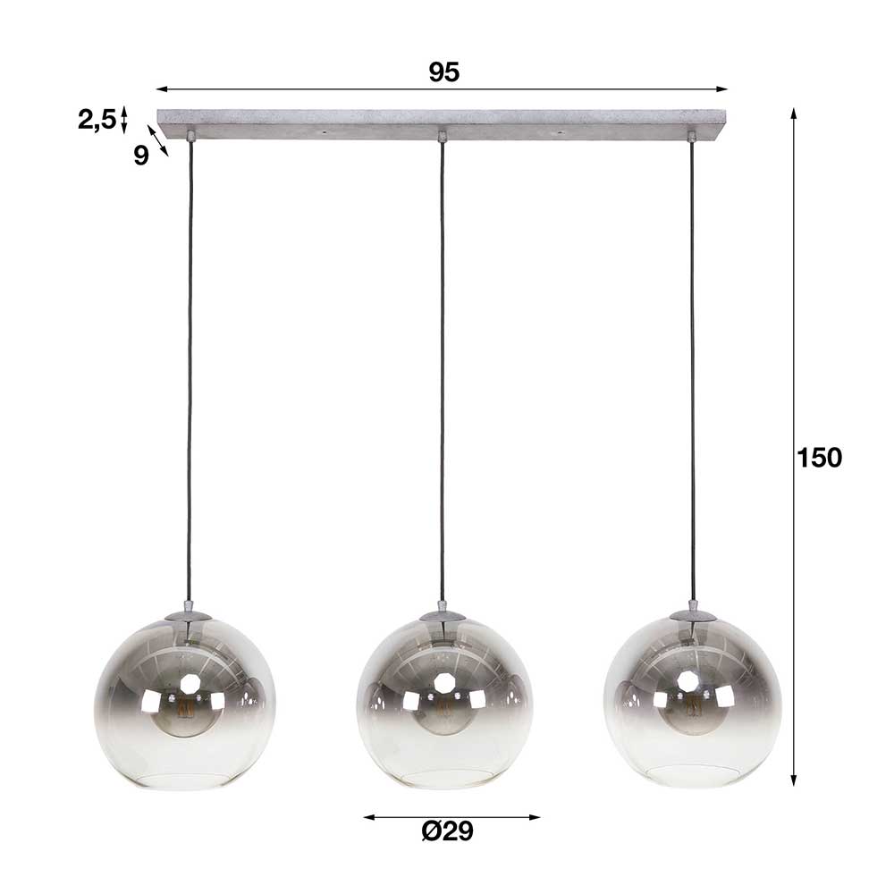 3-flammige Hängelampe mit Glas Kugel Schirmen - Vetrano