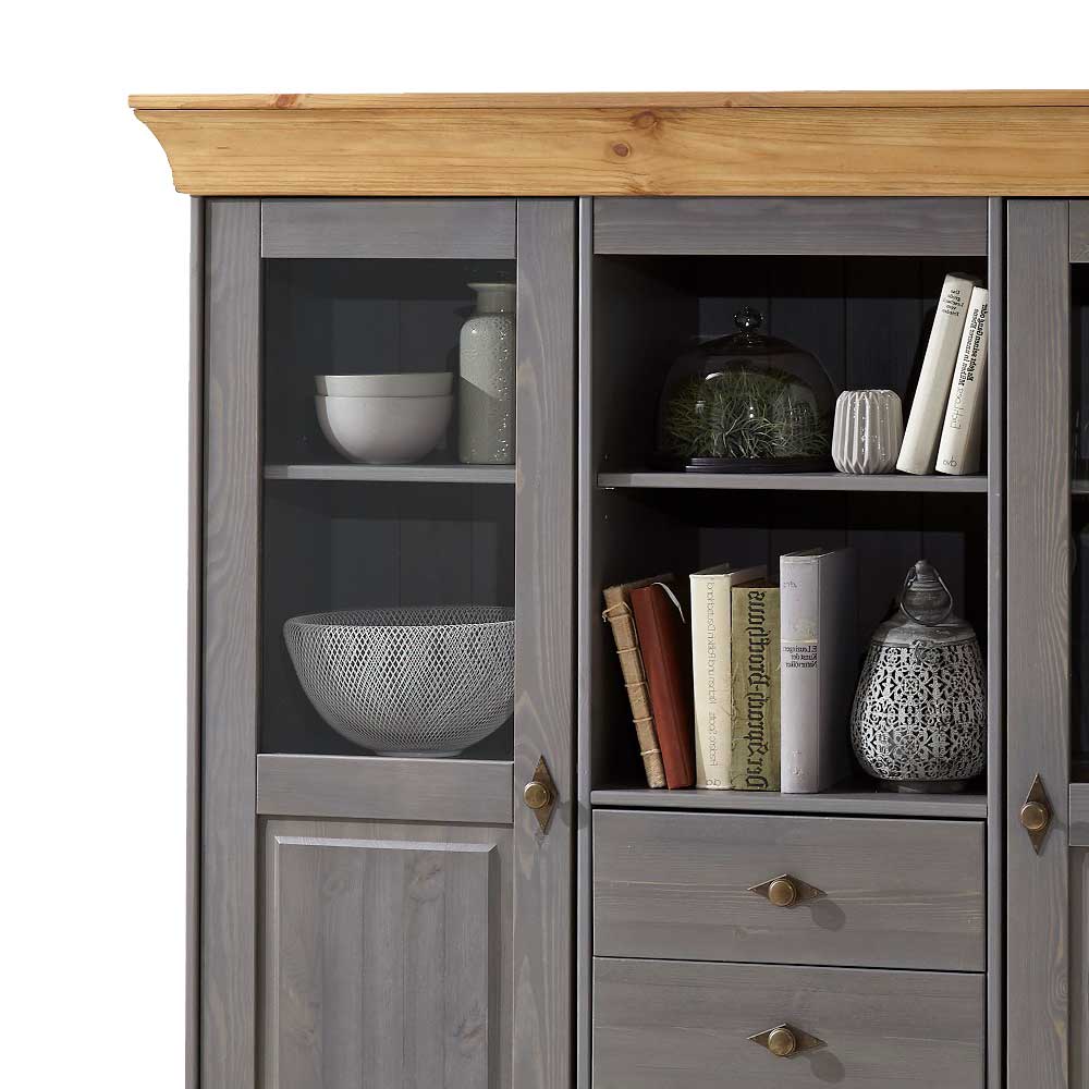 Esszimmer Highboard Vitrine Cempino in Grau