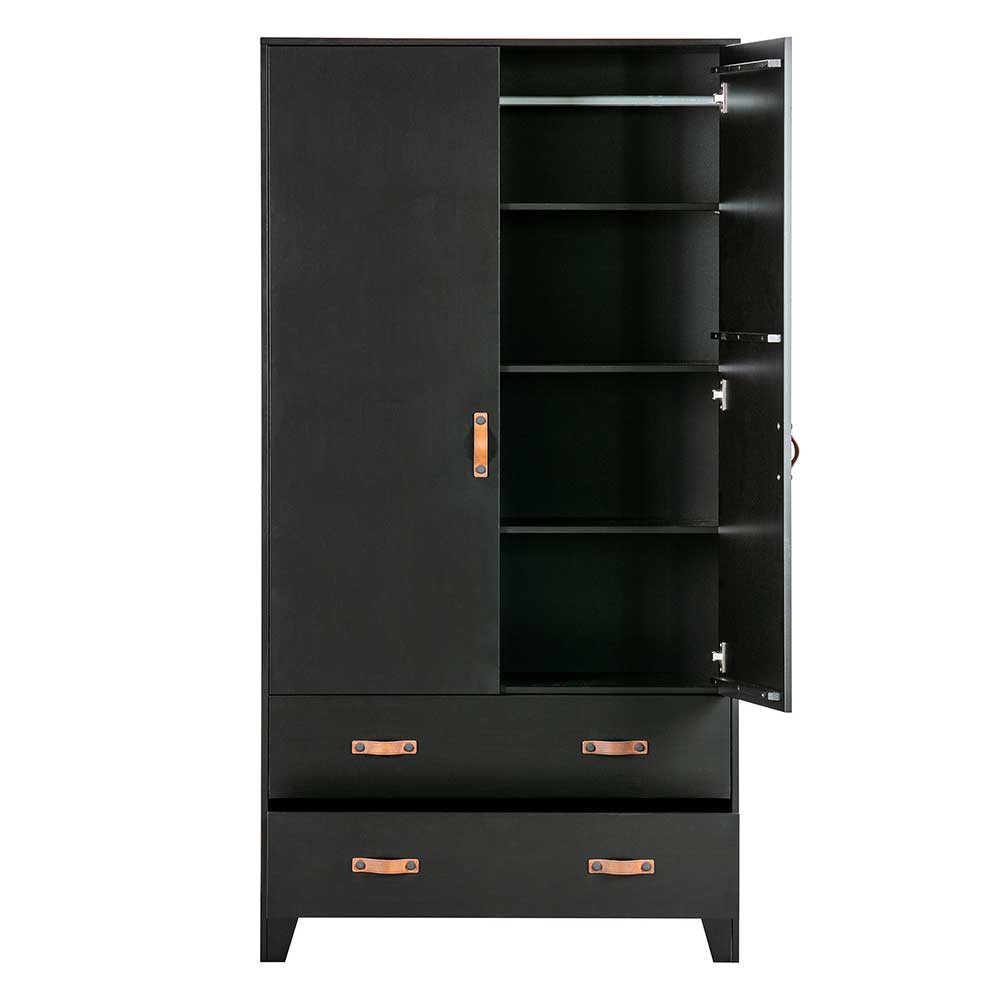 Teilmassiver 94x180x40 Kiefernholz Kleiderschrank in Schwarz - Ilvessino