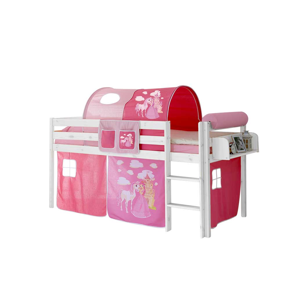 Prinzessin Hochbett Tornado mit Vorhang und Tunnel in Rosa Pink