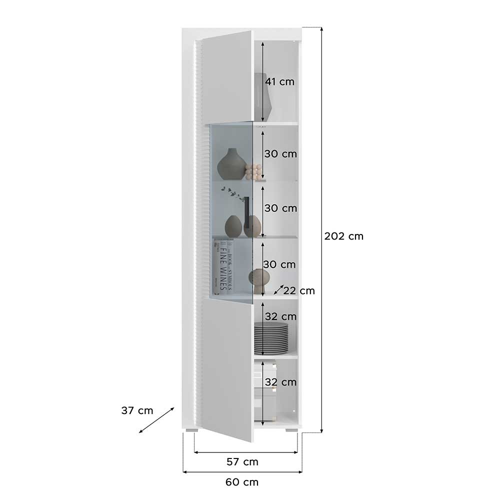 Hochglanz Vitrine mit Licht in Weiß - Gomata