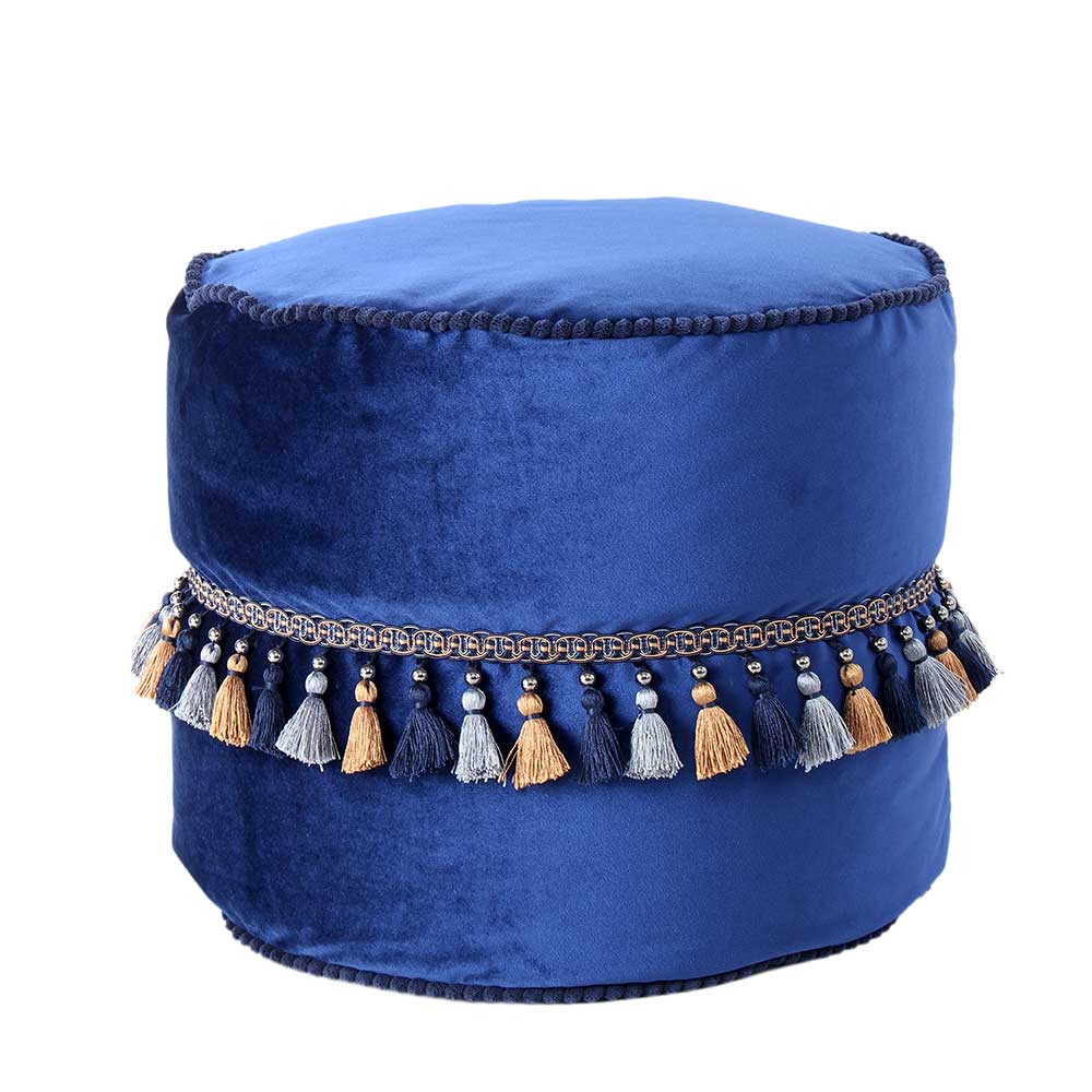 45x38x45 Hocker Pouf aus Samt in Blau - Quinn