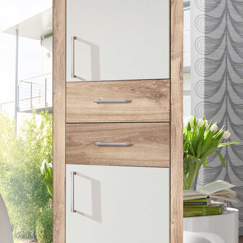 Weißer Kleiderschrank mit Plankeneiche 225 cm breit - Leela