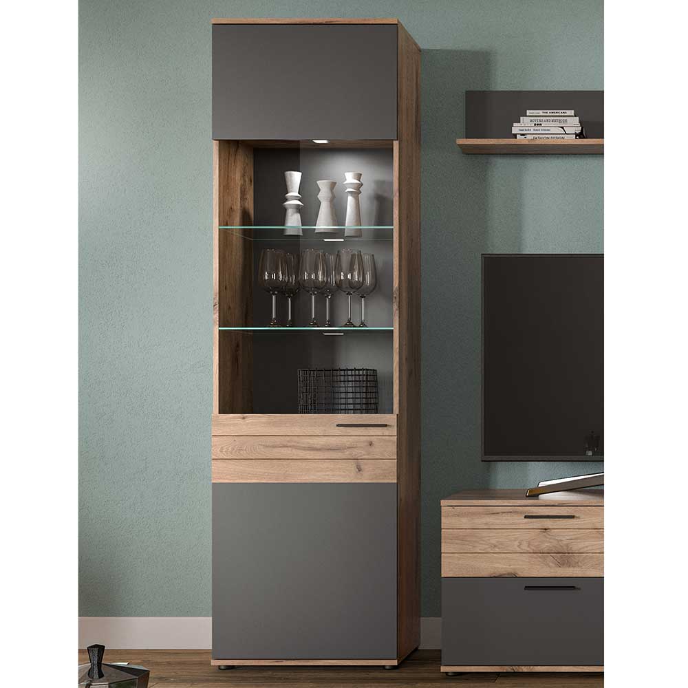 Wohnzimmer Vitrinenschrank in der Größe 57x200x37 cm - Lucios