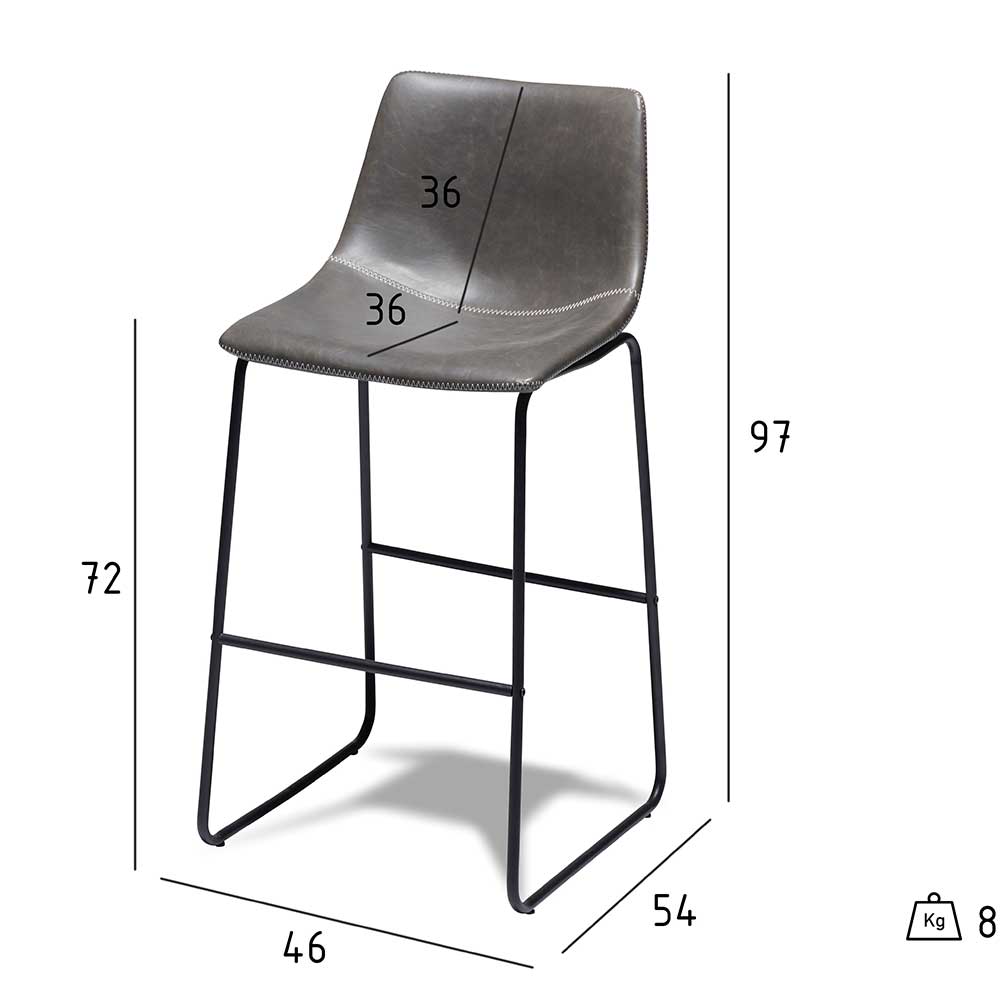 Moderne Tresenstühle in Grau & Schwarz - Marcia (2er Set)