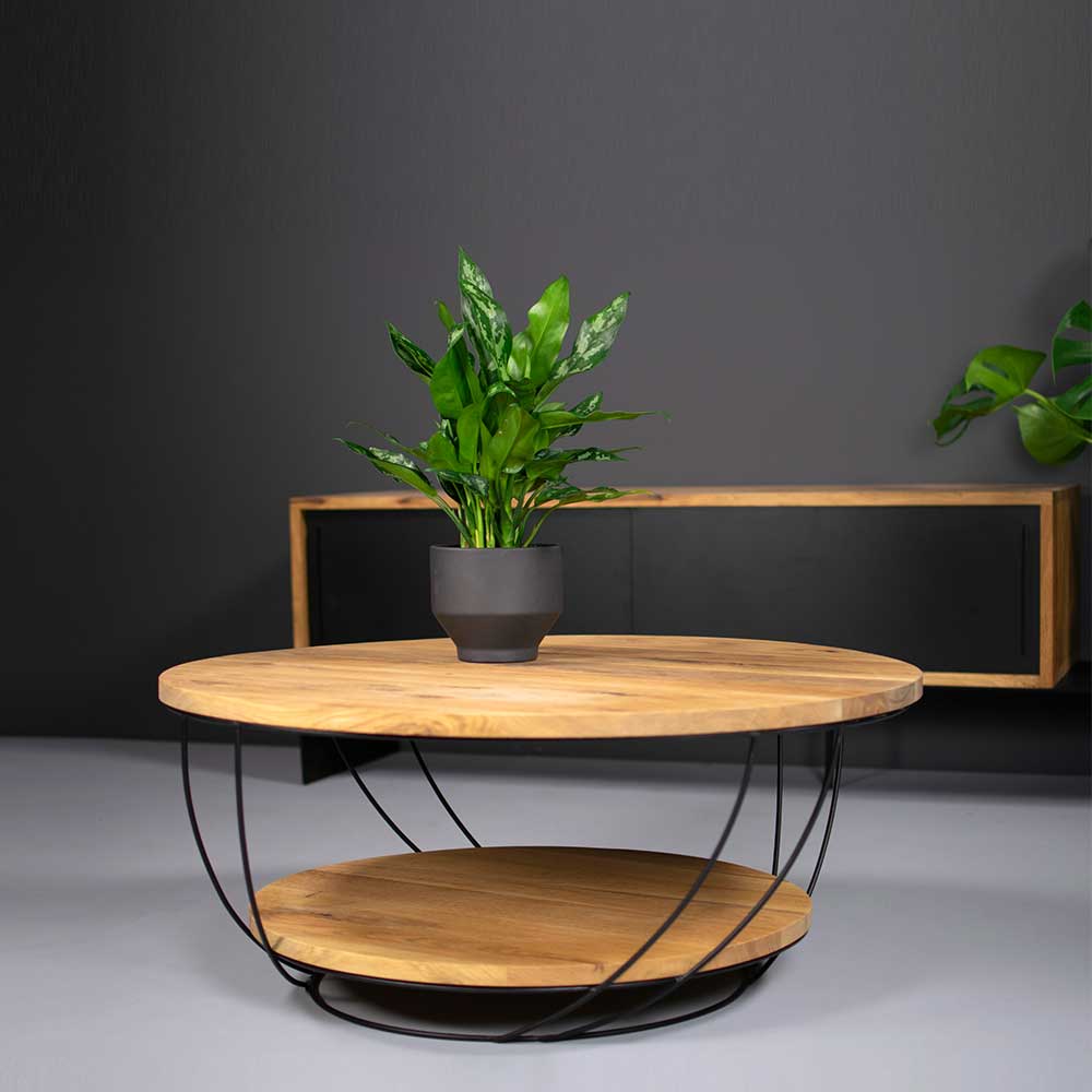 Runder Design Couchtisch mit Ablageboden - Sevensica