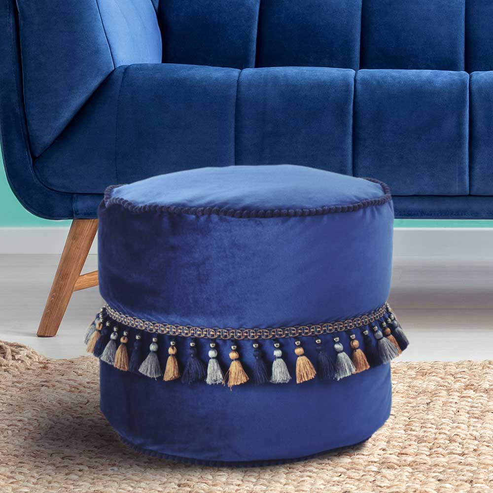 45x38x45 Hocker Pouf aus Samt in Blau - Quinn