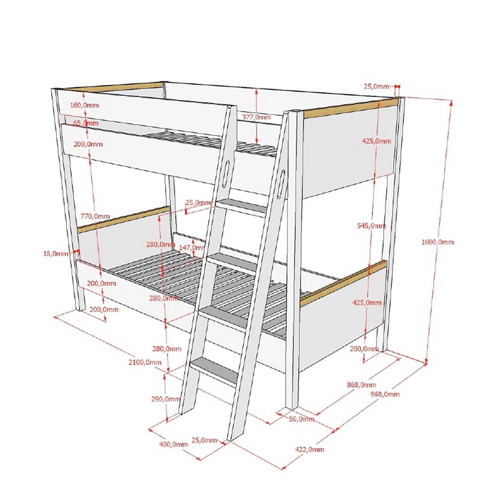 Skandi Etagenbett mit Schrägleiter - Lencon