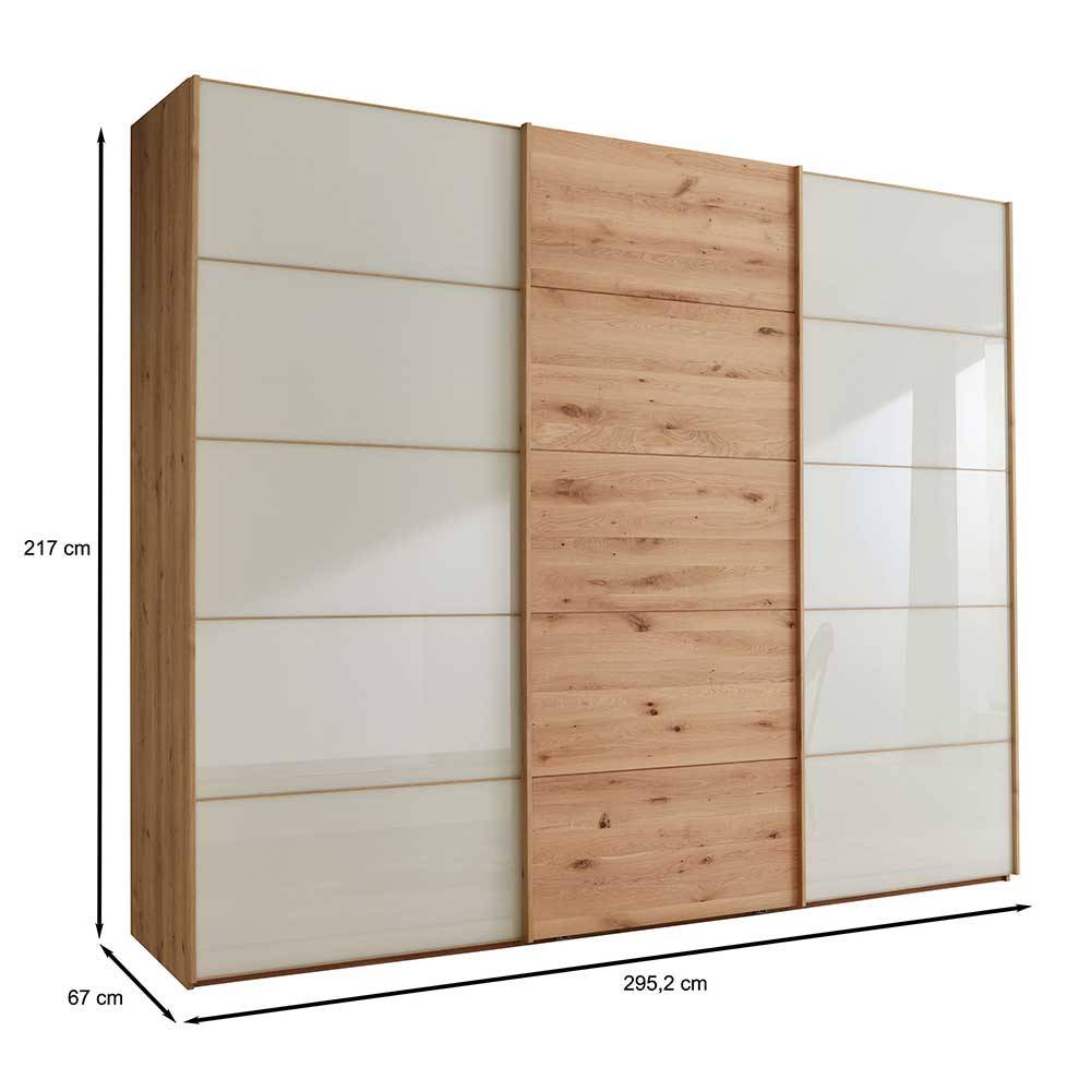 300 cm breiter Schwebetürenschrank mit Glas Beige - Placonia