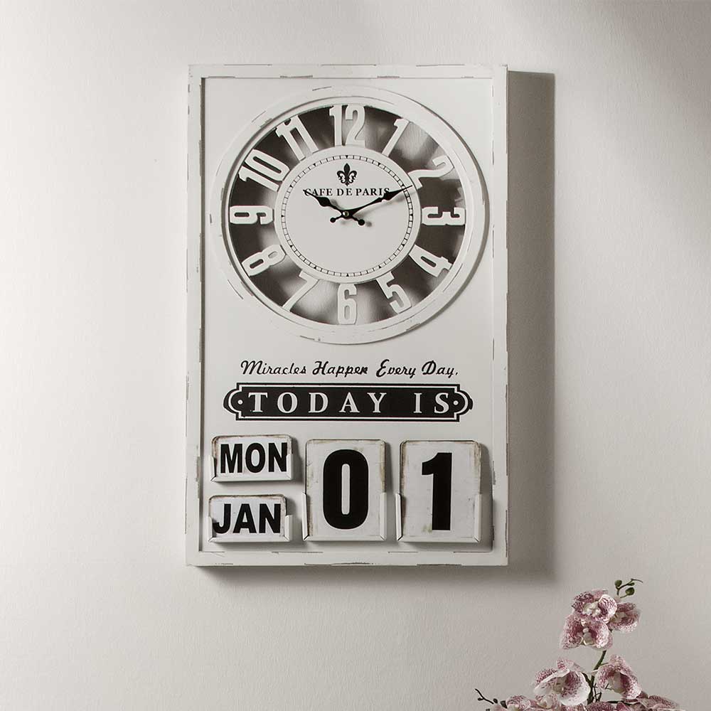 Wanduhr mit Kalender im Vintage Look - Rissino