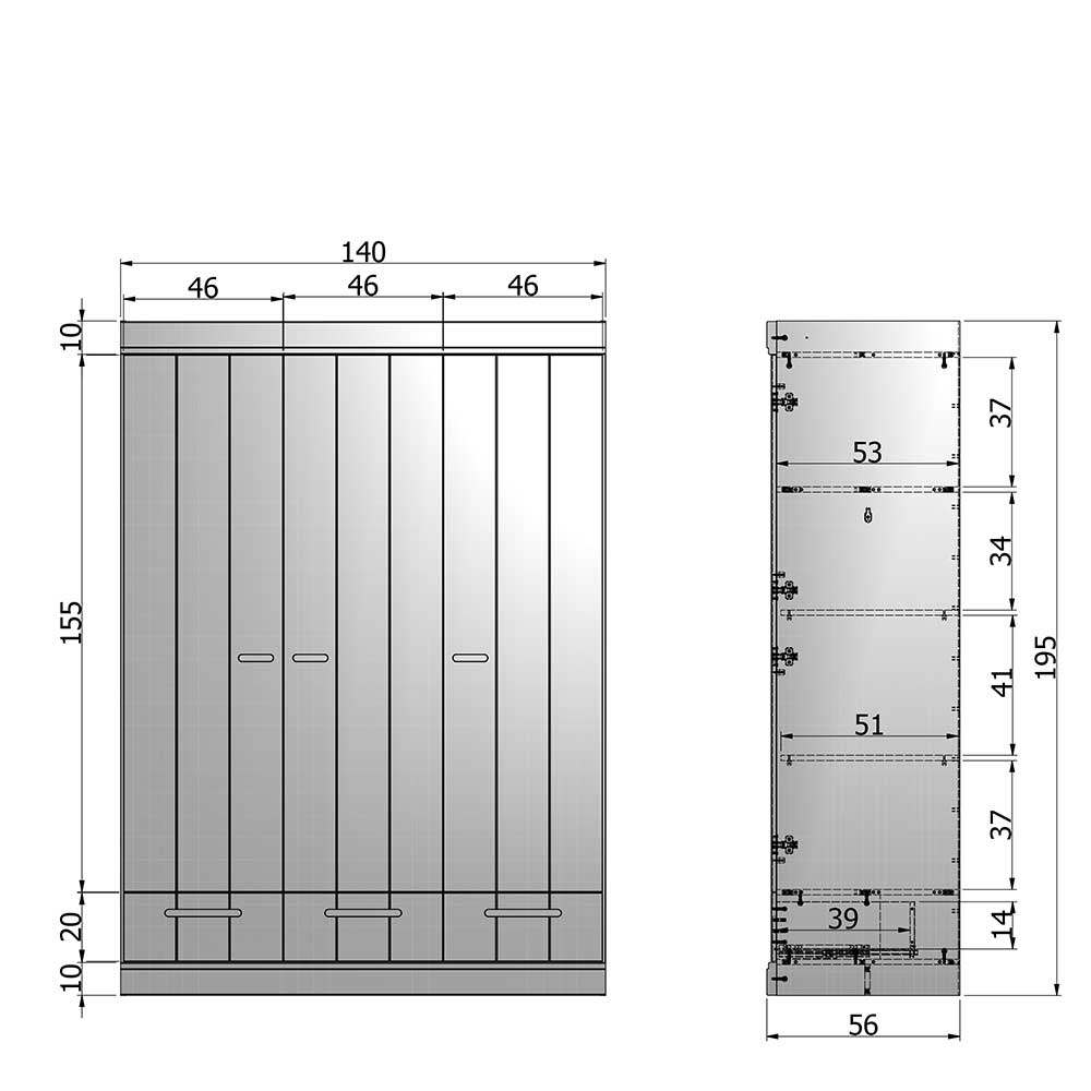 140x195x53 Skandi Kleiderschrank in Weiß - Mattressa