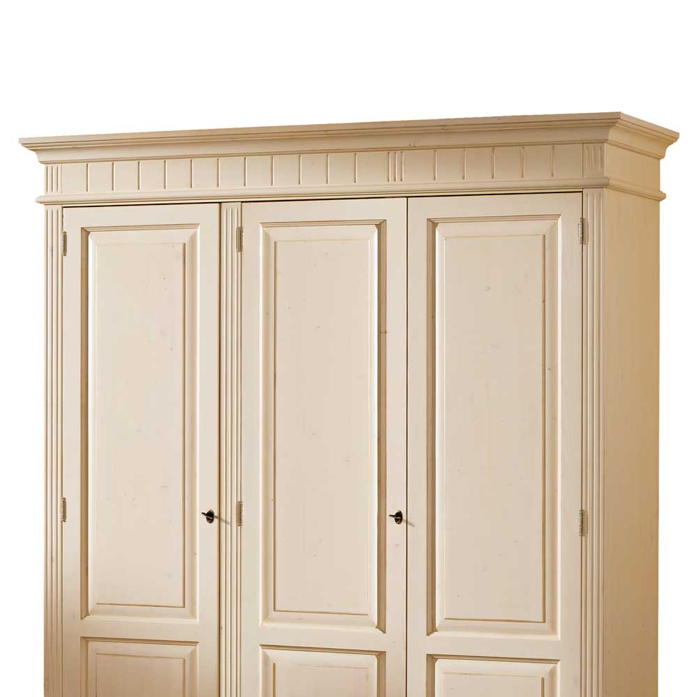 Massivholz Kleiderschrank Jaif in Creme Vintage