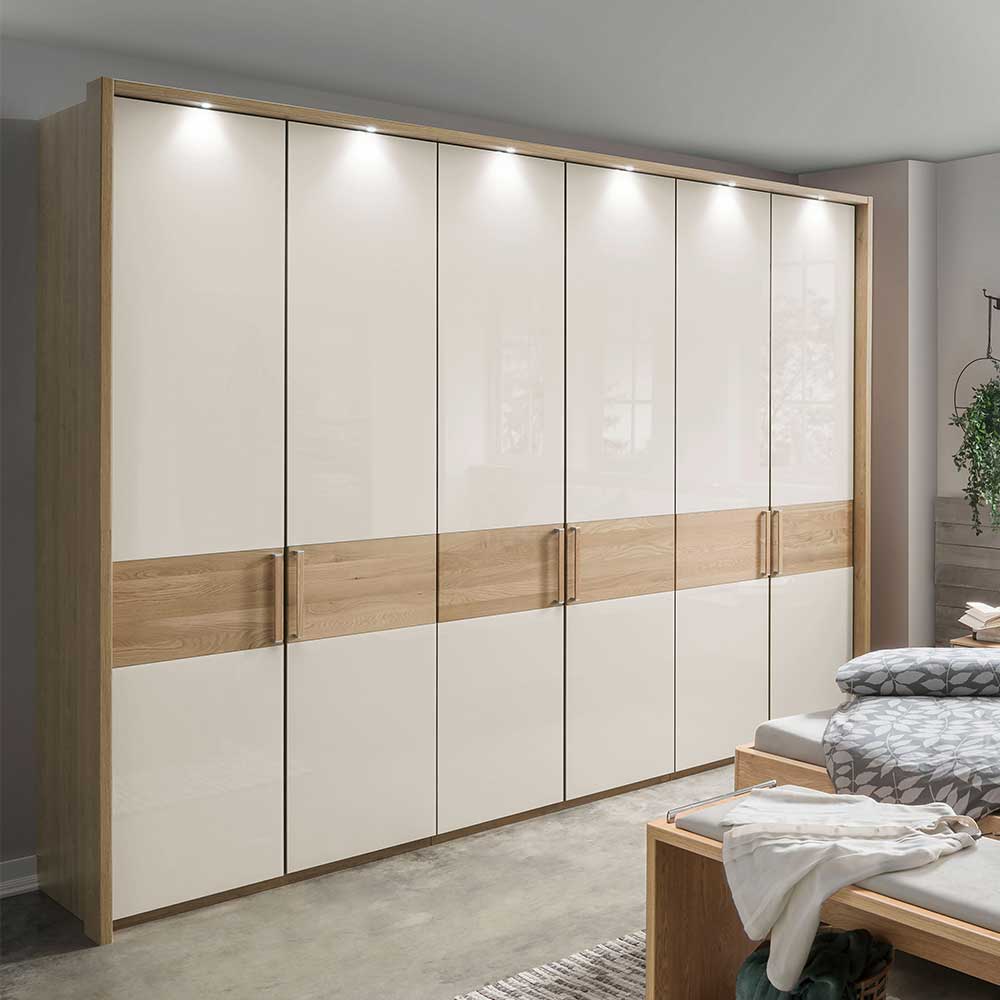 6-türiger Schlafraum Kleiderschrank in Glas Beige - Emdsiva I