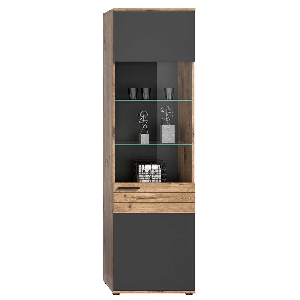 Wohnzimmer Vitrinenschrank in der Größe 57x200x37 cm - Lucios