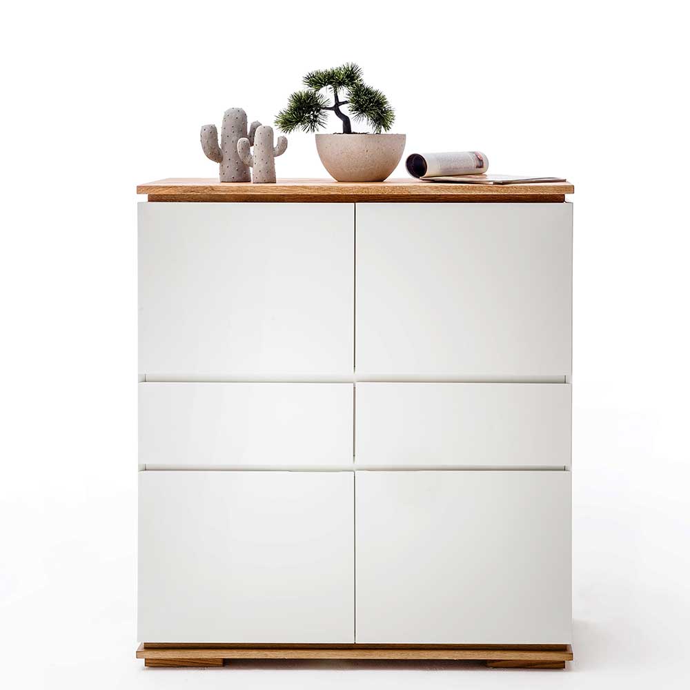 Mattweißes Highboard mit Asteiche massiv - Vangels