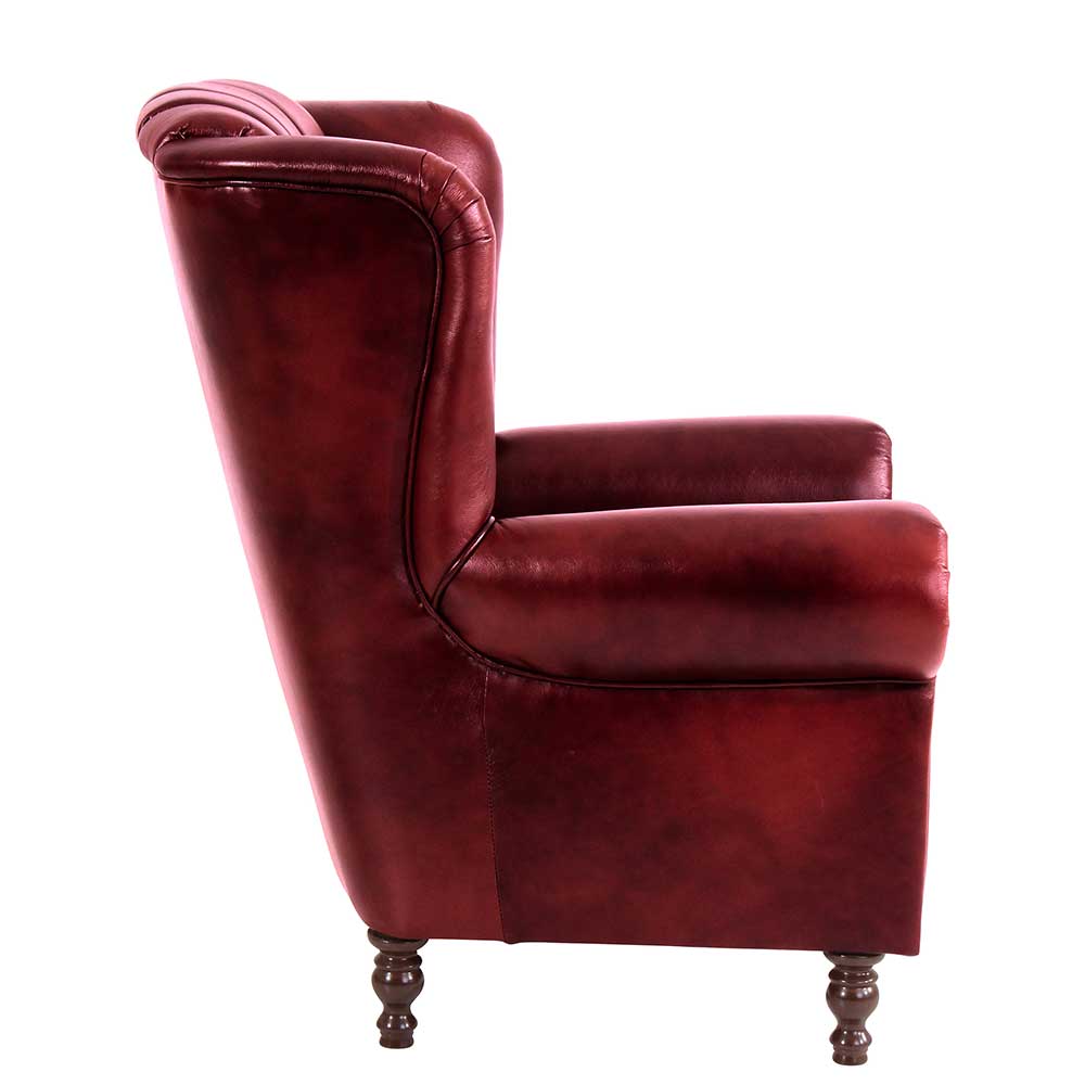 Chesterfield Ohrensessel in Dunkelrot Leder - Guantama